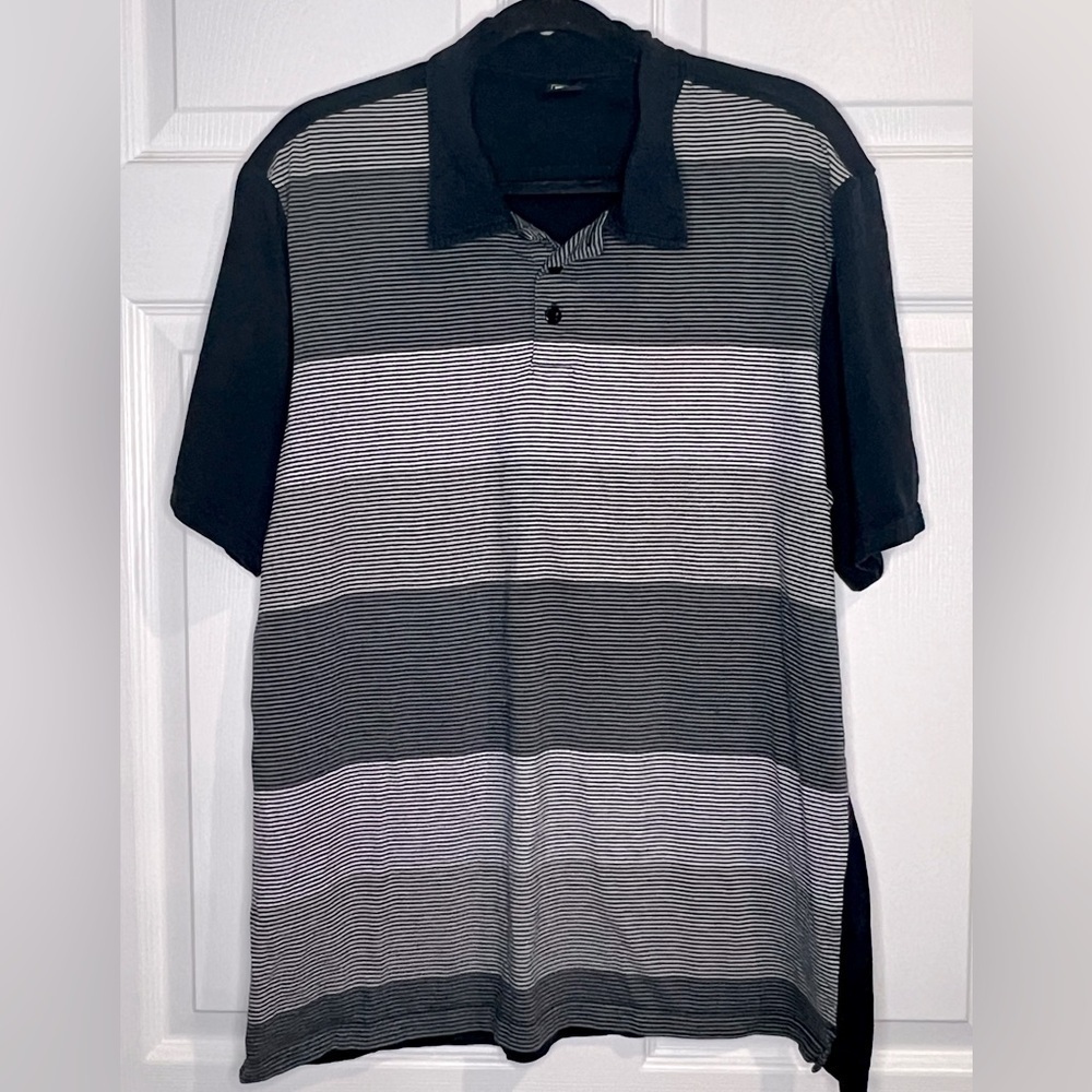 Oakley Men’s Black/Gray/White striped polo shirt - Size XL